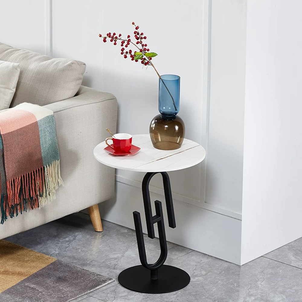 White Round Stone Side Table