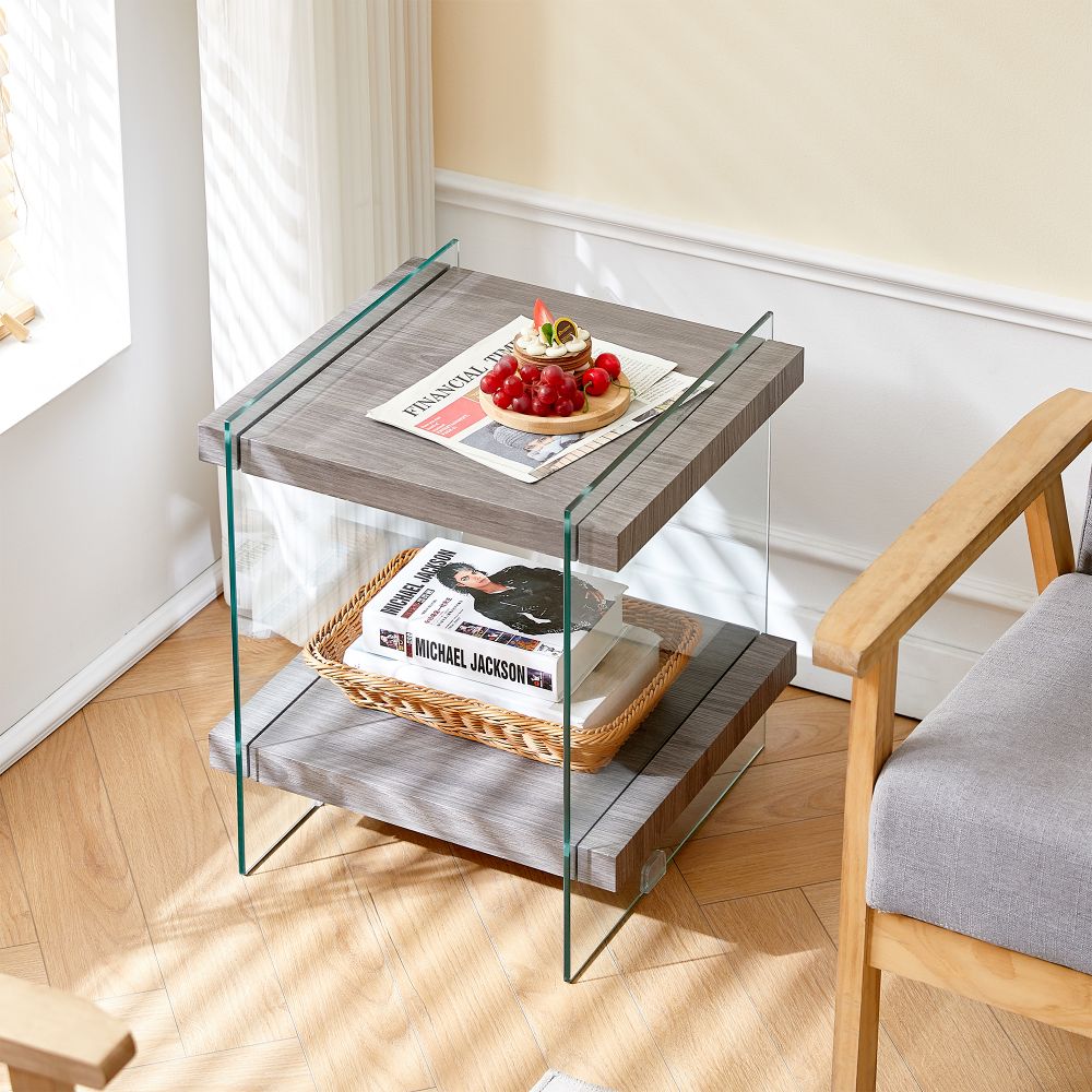 Glass Side Table with Shelves
