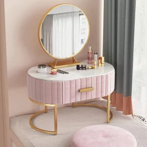 Pink Velvet Upholstered Vanity