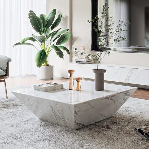 Trapezoid White Marble Coffee Table