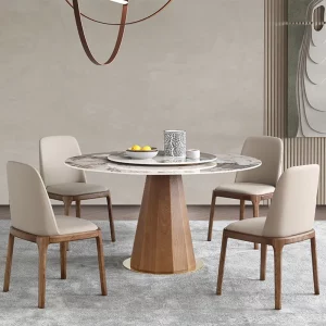 Modern Round Dining Table with Wood Base