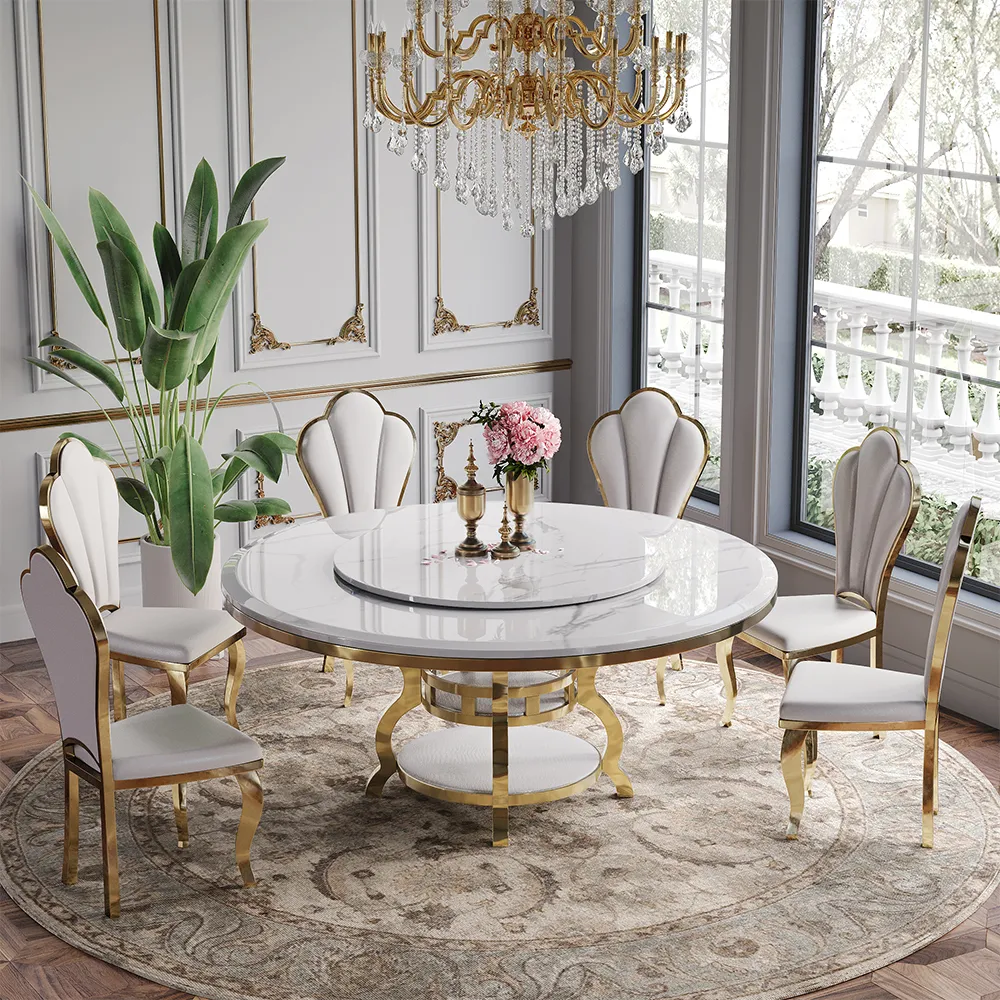 59" Modern Round Faux Marble Dining Table for 6