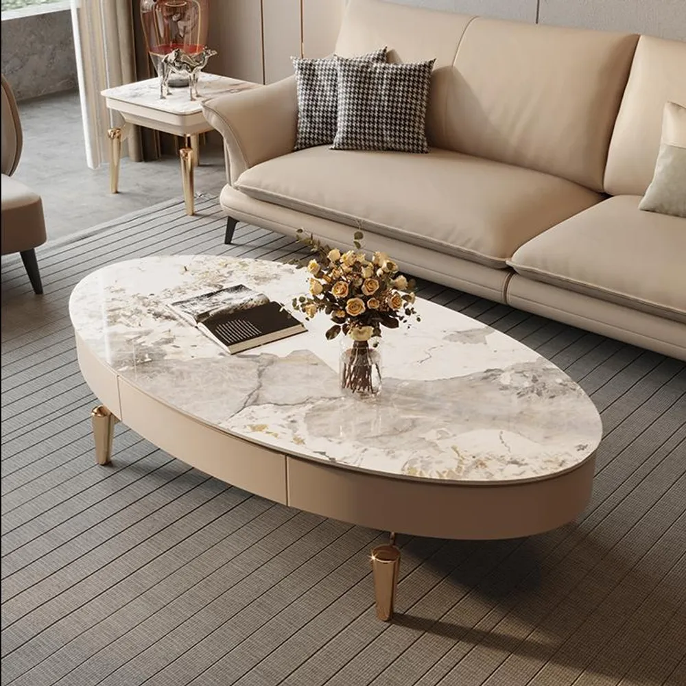 Modern Oval White Stone Table