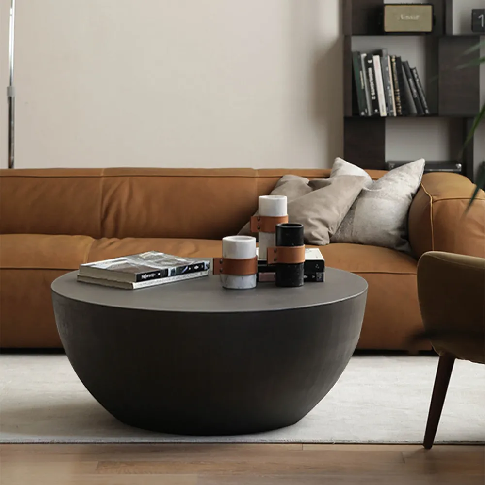 Black Drum Coffee Table with Concrete