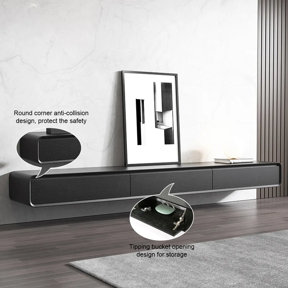 Wall-mounted Rubber Wood Floating TV Stand