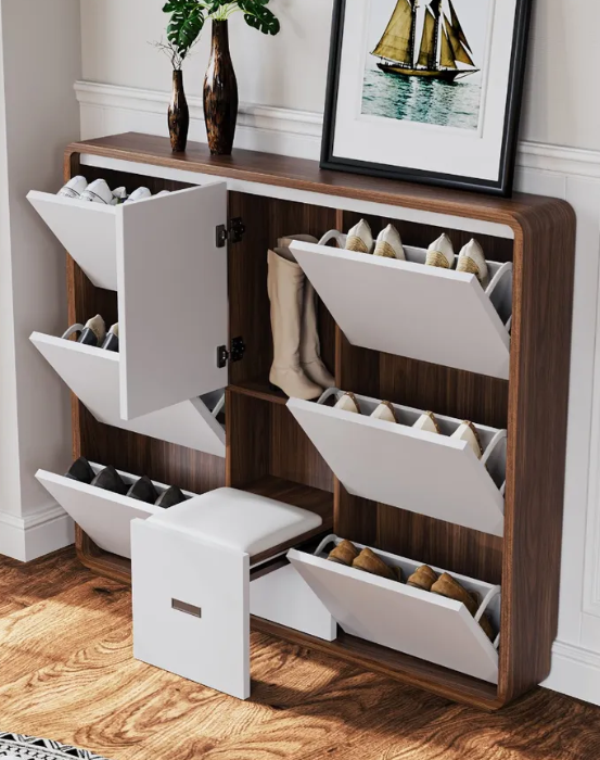 Ultra-thin Shoe Cabinet with Stool
