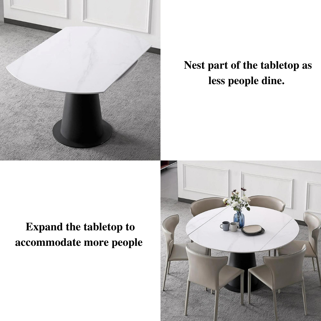 Retractable dining table with Black Pedestal