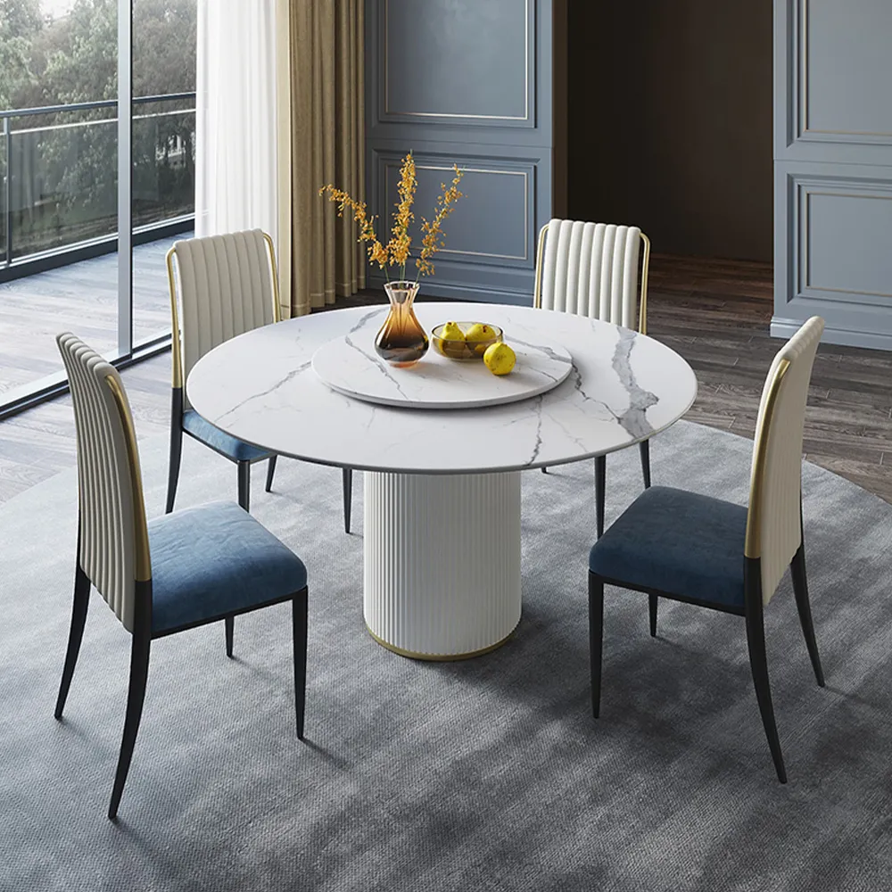White Pedestal Stone Dining Table