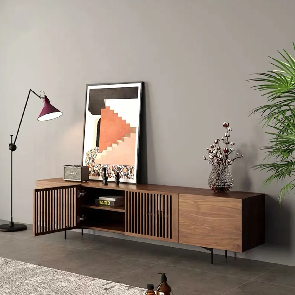 Wood Veneered Slatted TV Stand