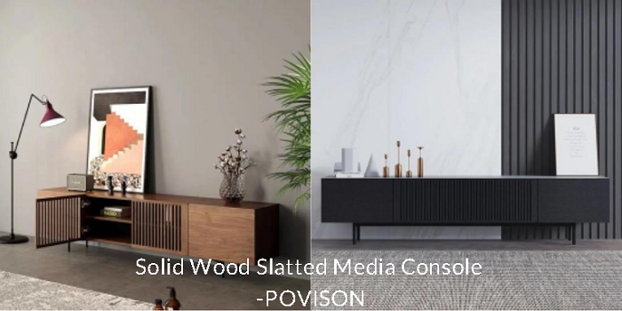 Wood Veneered Slatted TV Stand