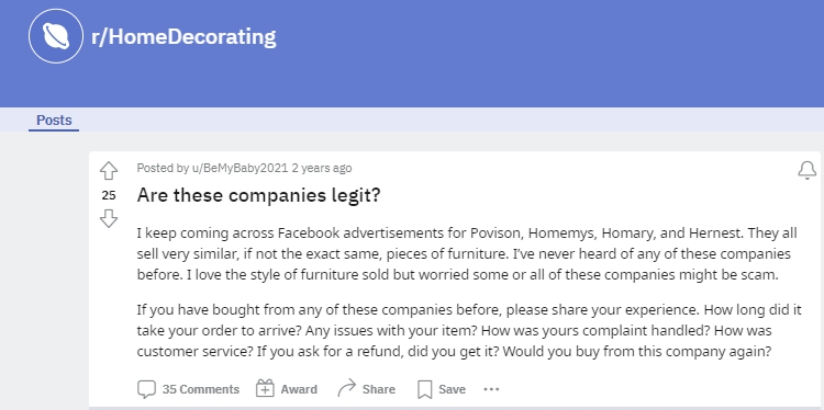 Furniture Stores Reviews on Reddit