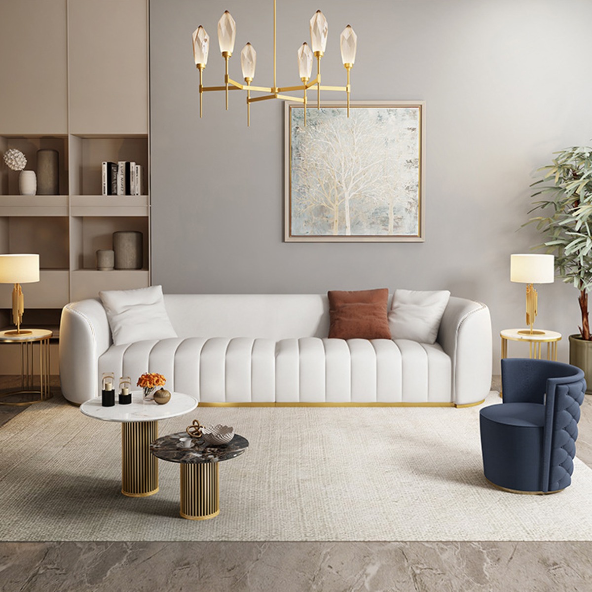 White Streamlined Sofa with 3 Seat