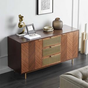 Wood Herringbone Side Cabinet