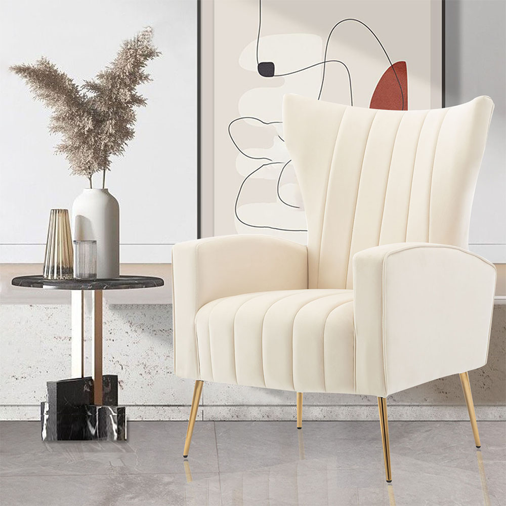Cream Velvet Wingback Chair