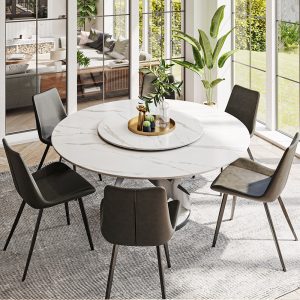 Modern White Round Dining Table for 6