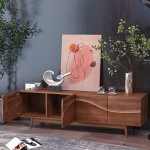 Solid Wood TV Console with Wavy Pattern