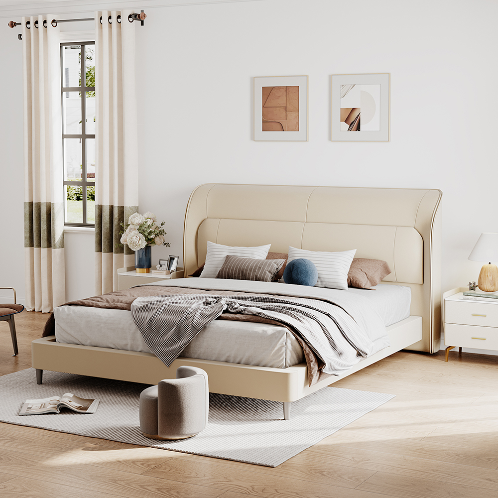 Beige Queen Size Bed Frame