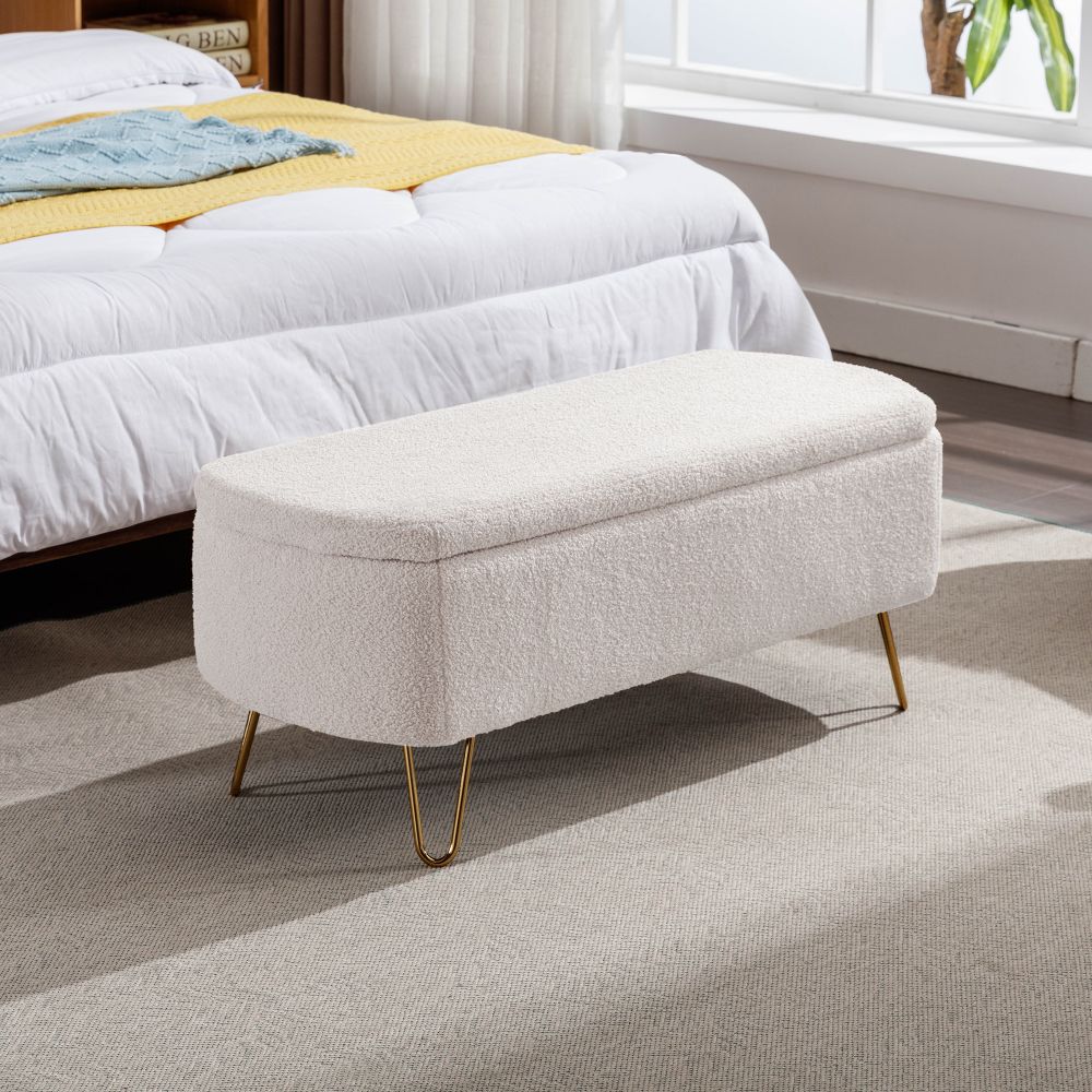 Beige Lift Top Bench for Bedroom