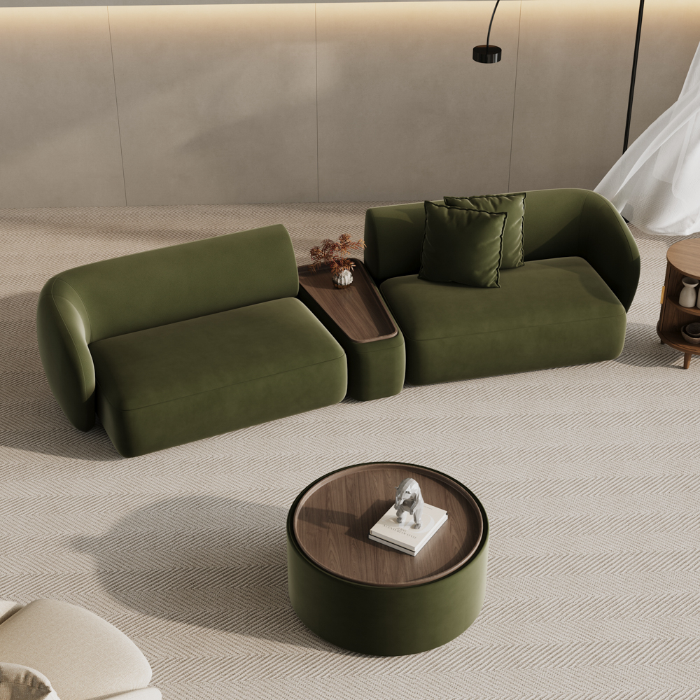 127.56" Curved Deep Sofa with Modular Side Table