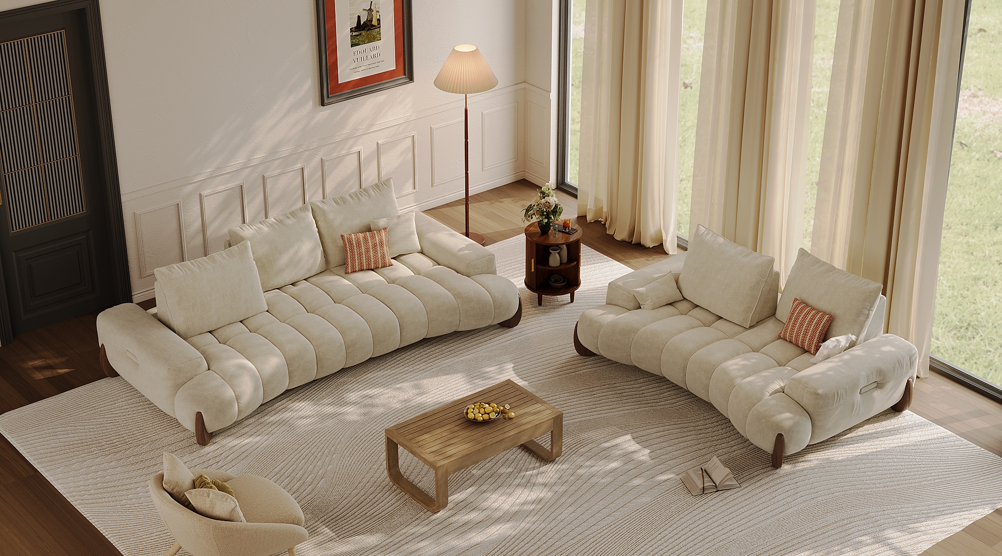 2-3 Seater Modern Beige Pet-Friendly Fabric Sofa Set with Adjustable Cushions
