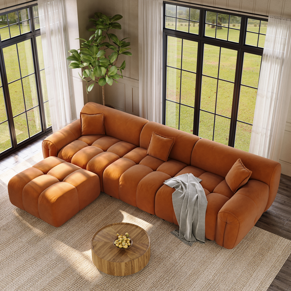 Modern Hand-Tufted Deep Sofa With Ottoman