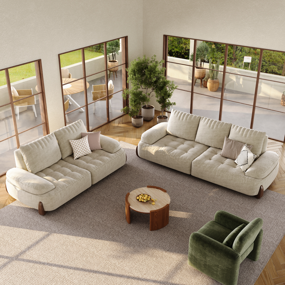 2-3 Seater Modern Tufted Beige Pet-Friendly Loveseat Couch