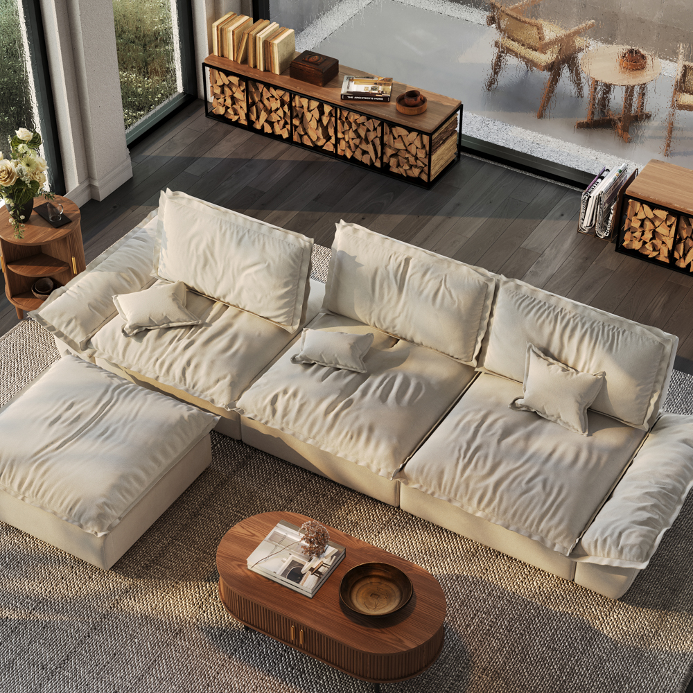141.73" Sailboat Deep Sofa with Ottoman