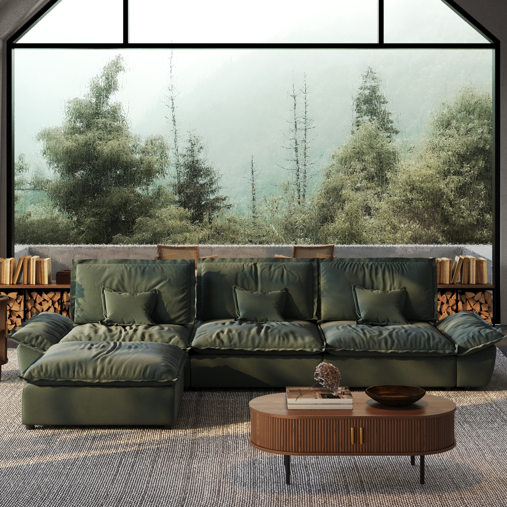 141.73" Sailboat Deep Sofa with Ottoman