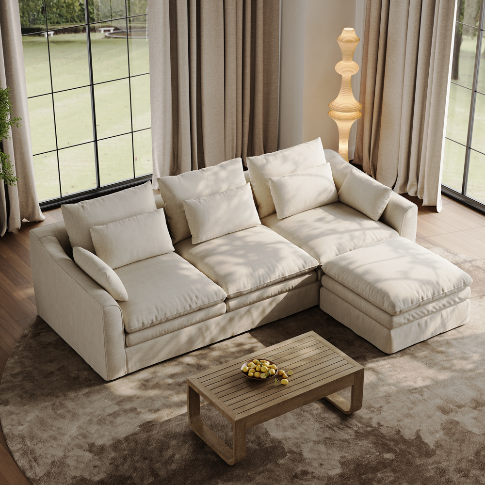 3–4 Seater Deep Seat Sofa with Ottoman