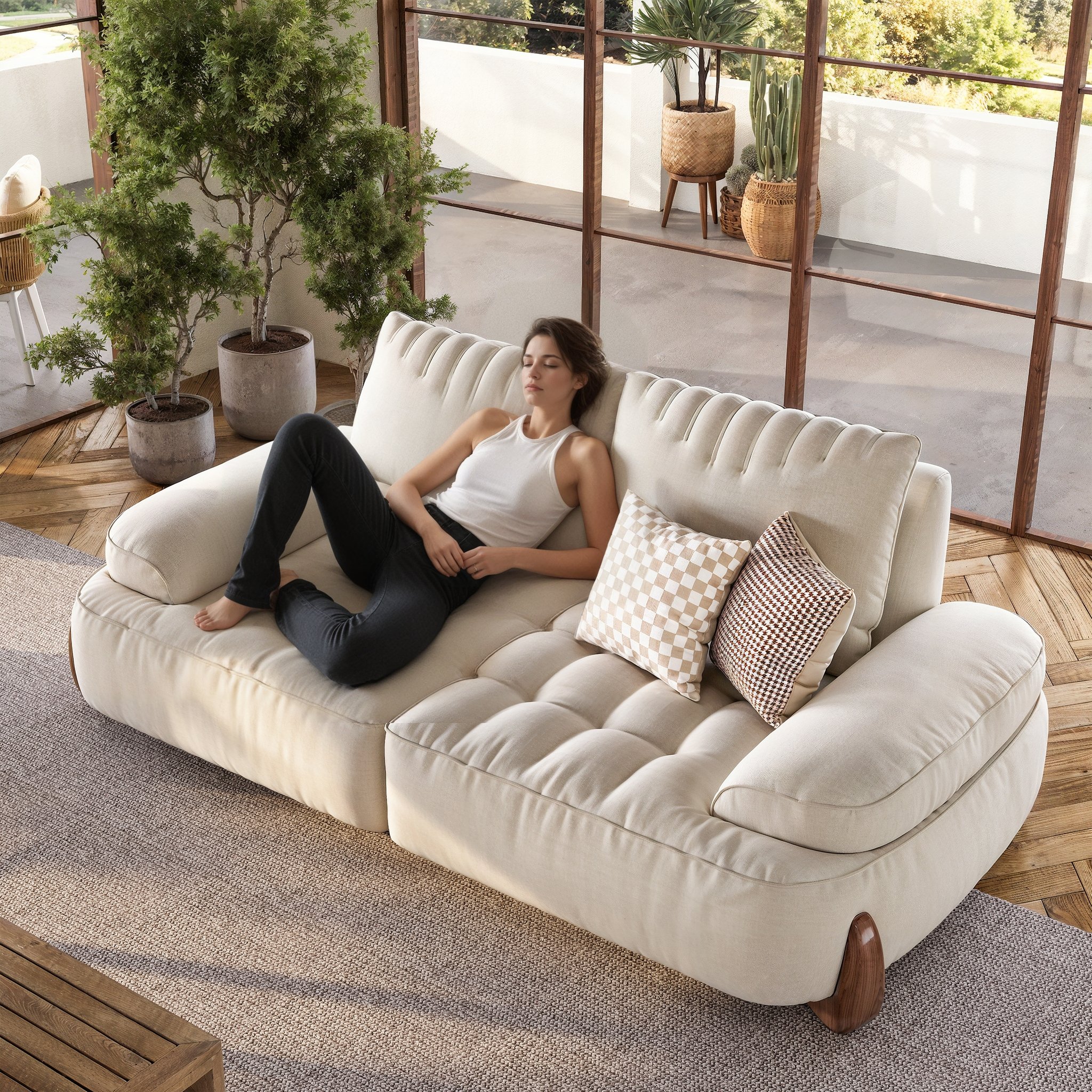 2-3 Seater Modern Tufted Beige Pet-Friendly Loveseat Couch