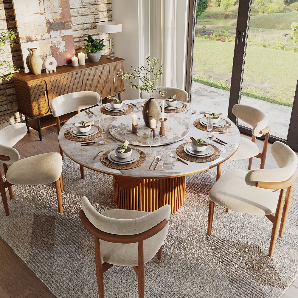 Silva - Round Sintered Stone & Wood Dining Table