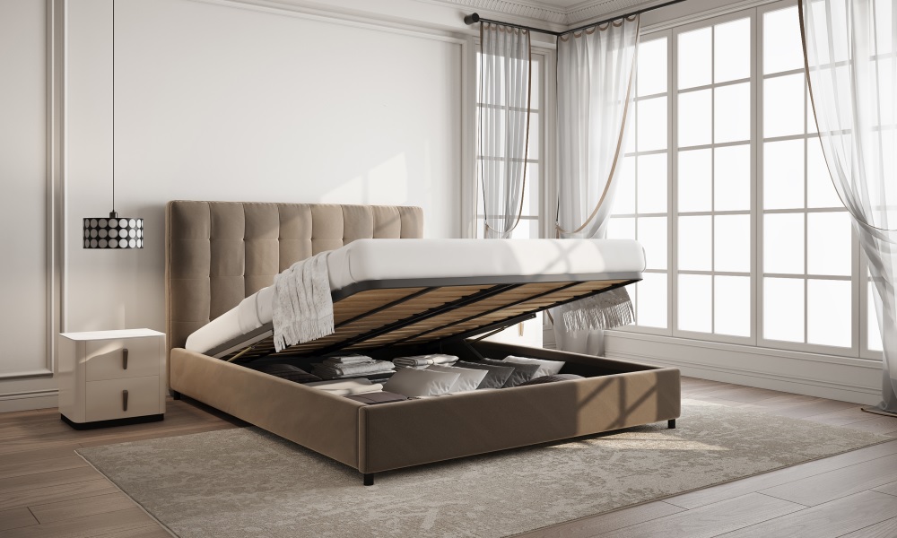 Storage Bed with Tufted Headboard
