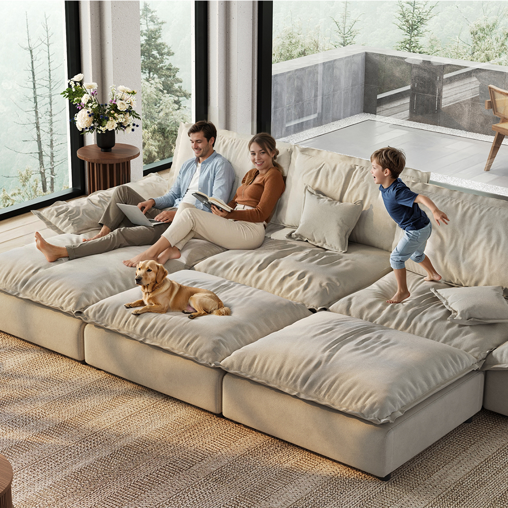 141.73" Sailboat Deep Sofa with Ottoman
