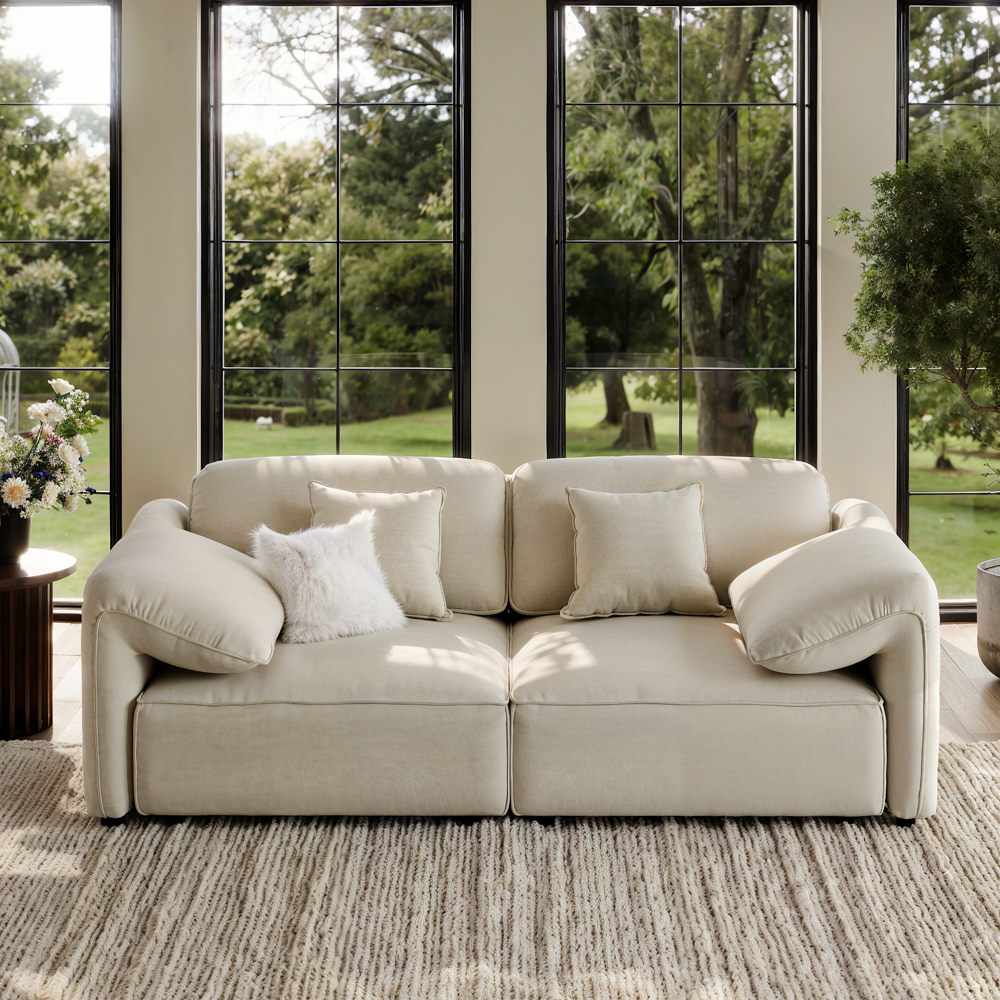 Modern Beige Large 3-4 Seater Comfy Couch with Anti-Scratch and Water-Repellent Fabric