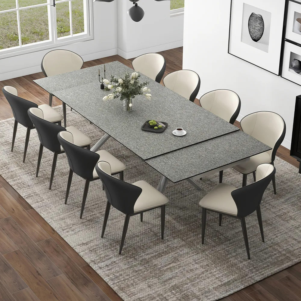 Extendable Dining Table with Sintered Stone and Glass Top