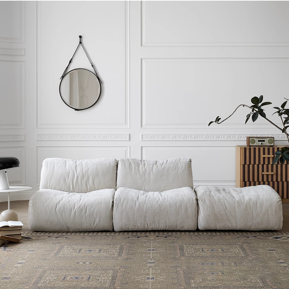 108.7" Modular White Armless 2-3 Seater Sofa with Waterproof Chenille Fabric and Ottoman