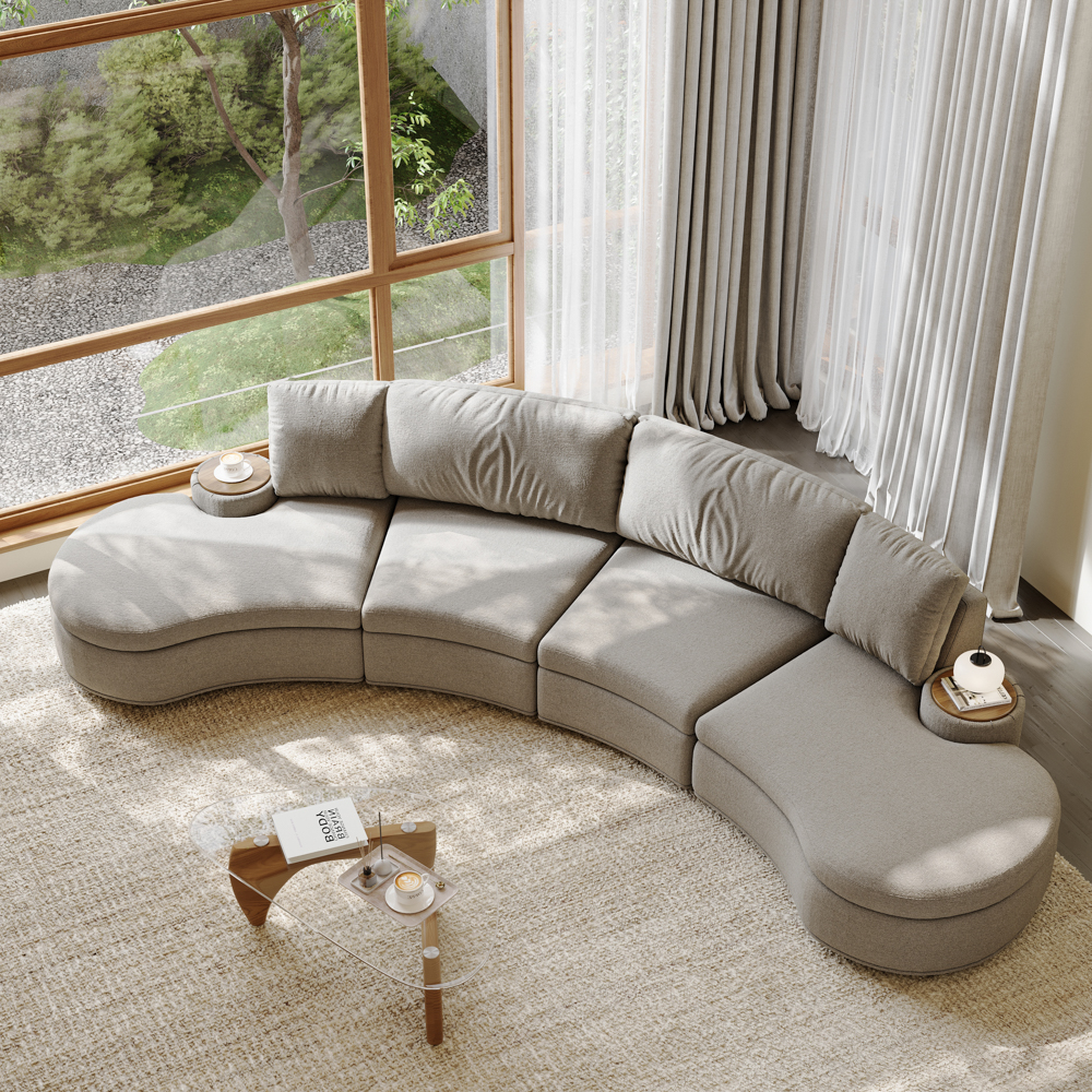 3-4 Seater Large Modern Curved Armless Sofa