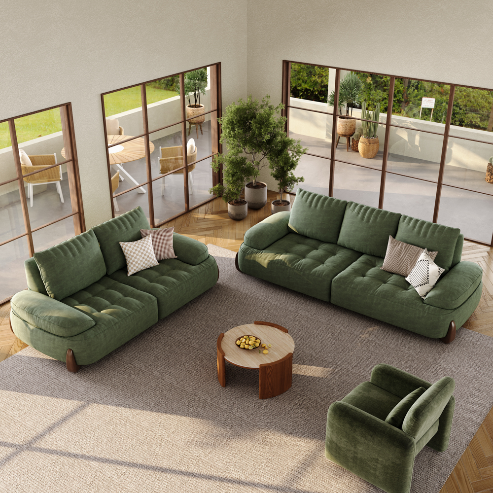 3-4 Seater Modern Green Pet-Friendly Fabric Sofa