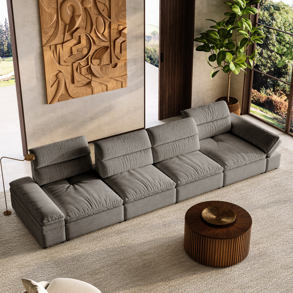 4-5 Seater Deep Sectional Sofa with Adjustable Backrest & Armrests