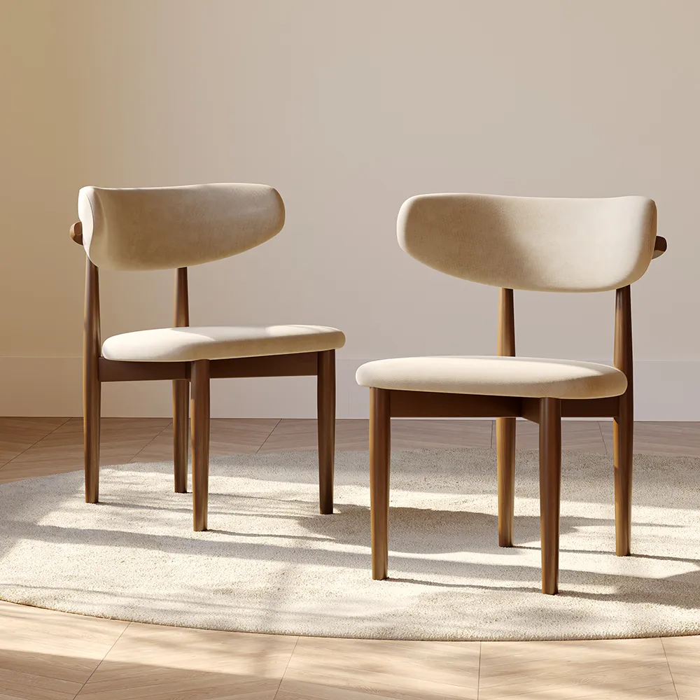 Mid-century ash dining chair set of 2 with breathable burlap seats, fully assembled for easy setup and ideal for design-friendly modern interiors.