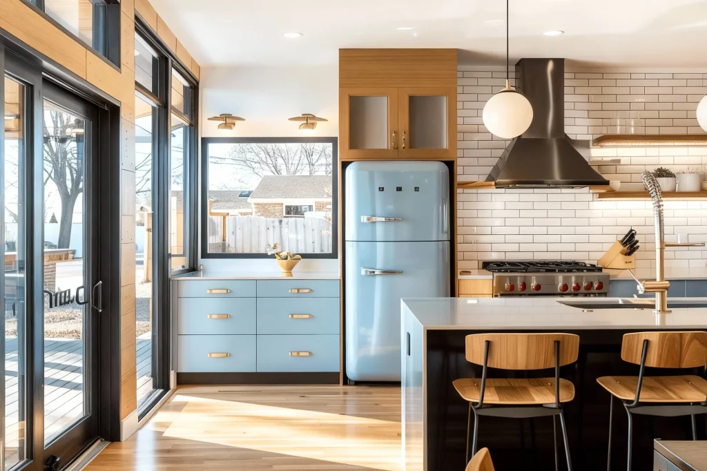 20 Mid Century Modern Kitchen Ideas Cool Blue Meets Brass Accents