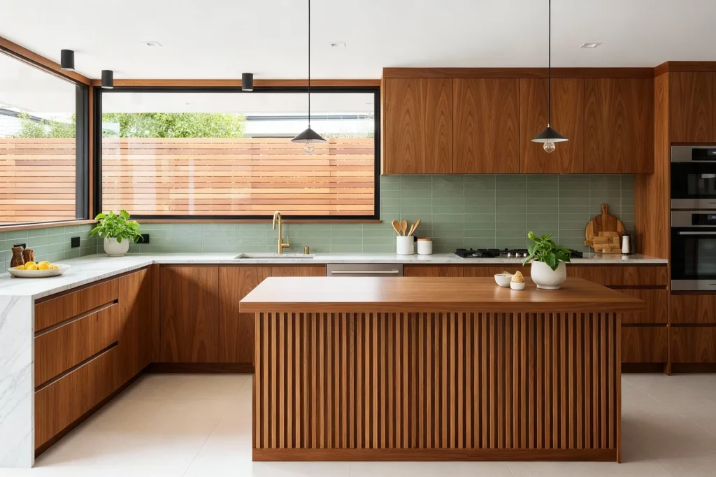 20 Mid Century Modern Kitchen Ideas Highlight Slatted Wood