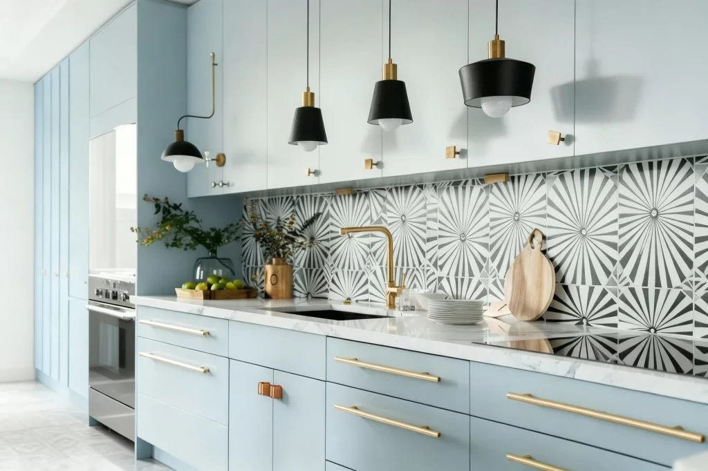 20 Mid Century Modern Kitchen Ideas Pair Bold Tile with Brass Details