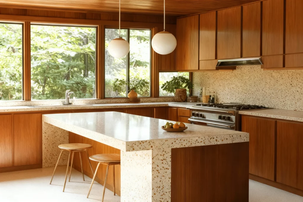 20 Mid Century Modern Kitchen Ideas Try Terrazzo Texture for a Vintage Vibe