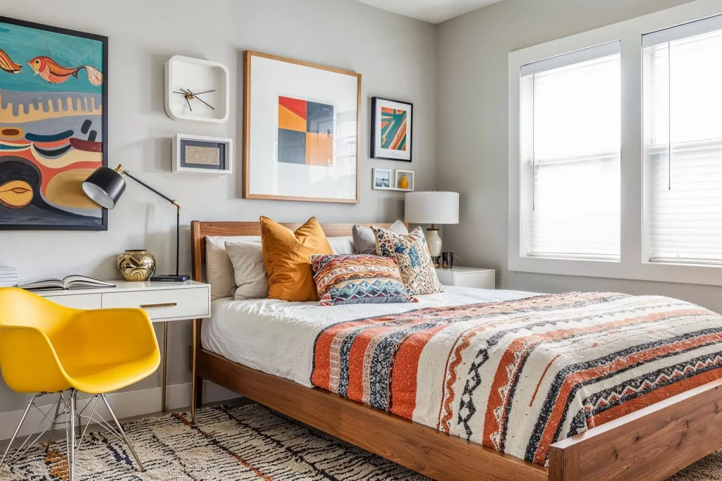Mid Century Modern Bedroom Design Playful Pops Of Color