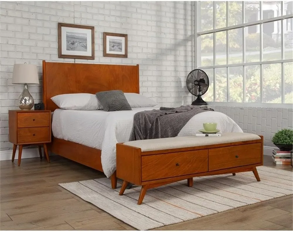 Mid Century Modern Bedroom Design With Bench