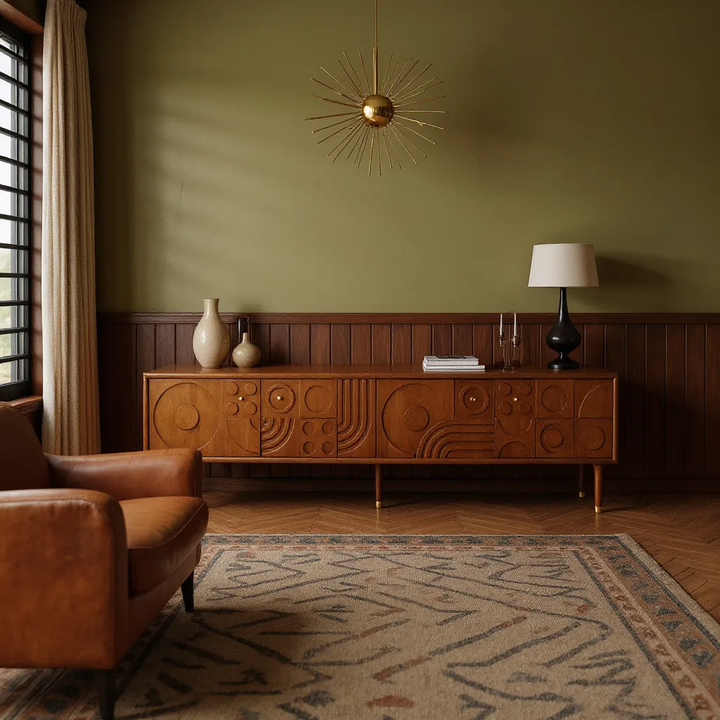 Midcentury Modern Living Room with Vintage Green