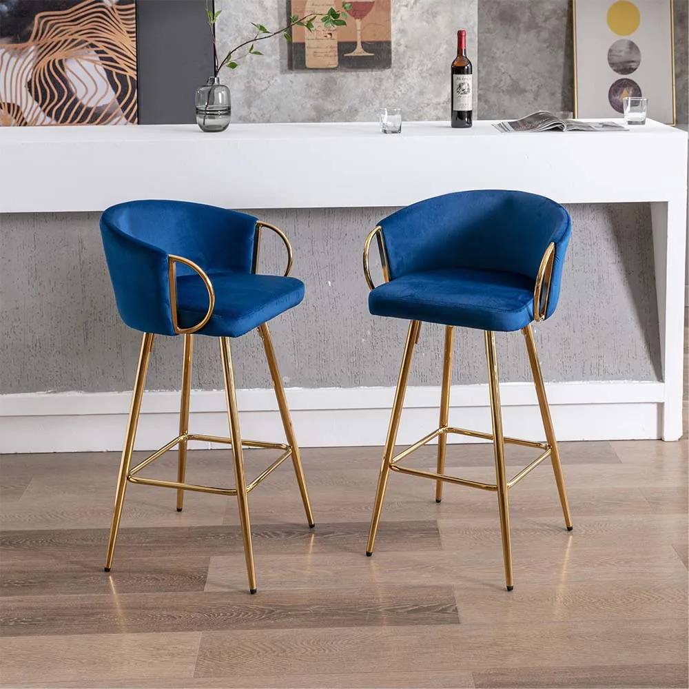 POVISON Blue Velvet Mid Century Modern Kitchen Bar Stools