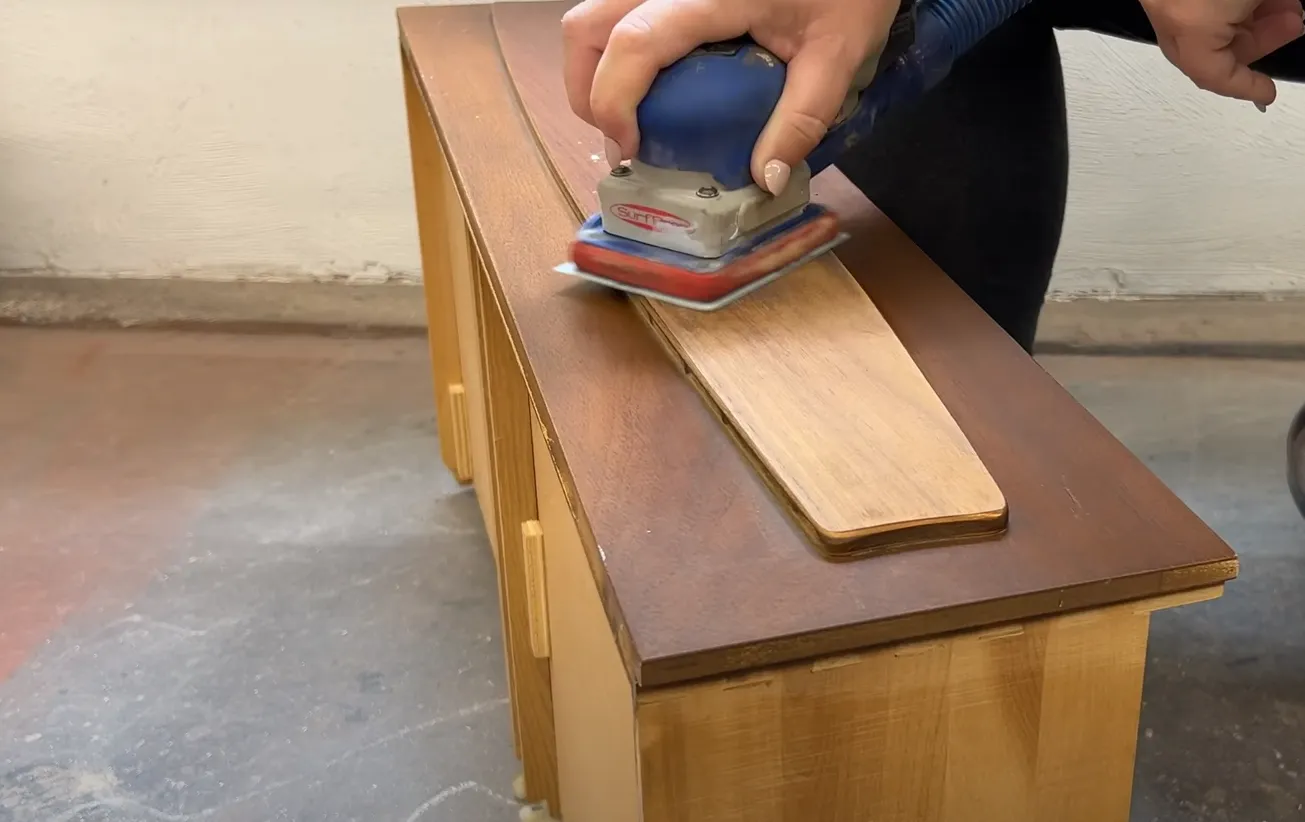 Refinishing Mid Century Modern Furniture Step 4: Sand the Surface Smooth