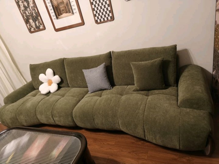 Plush Mid Century Modern Sectional Sofa With Chaise In Deep Green Upholstery